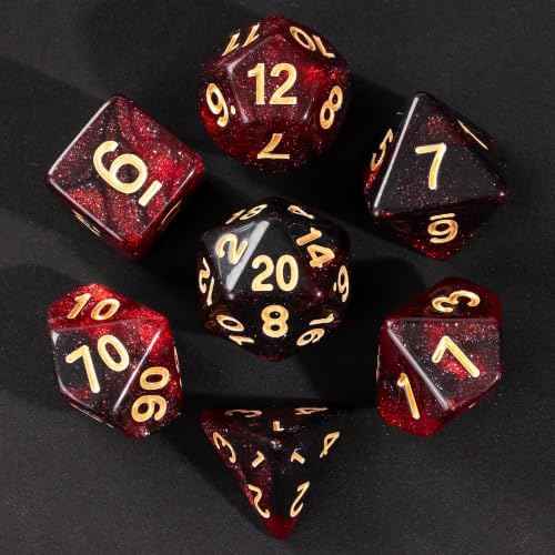 7 Die DND Dice Set Polyhedral Dice Set with a Leather Dice Bag (7 Count)