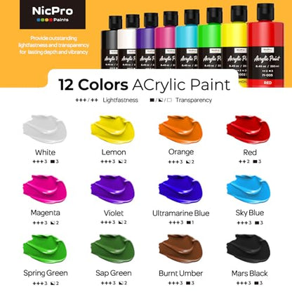12 Colors Large Bulk Acrylic Paint Set for Artist (101.4 Fl Oz)