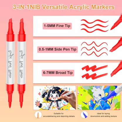 80 Colors Dual Tip Chisel & Brush Acrylic Paint Markers