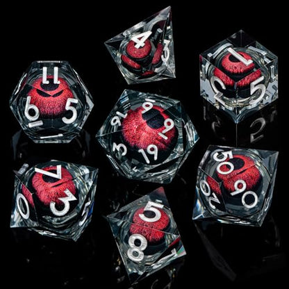 DND Resin Dice Dragon Eye Dice Liquid Core Red Sharp Edged Dice Set with Gift Box
