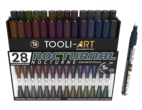 28 Dark Nocturnal Colors Acrylic Paint Pens Studio Color Series Markers Set 0.7mm Extra Fine Tip (28 Count)