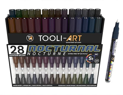 28 Dark Nocturnal Colors Acrylic Paint Pens Studio Color Series Markers Set 0.7mm Extra Fine Tip (28 Count)