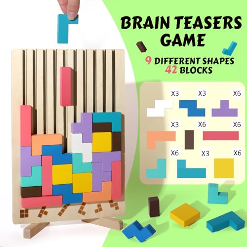 Wooden Russian Blocks Puzzle Brain Teasers Toy Tangram Jigsaw Puzzle Intelligence Colorful 3D STEM Montessori Educational Gift for Boys and Girls (54 Count)