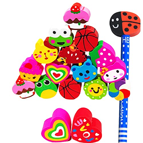 35PCS Fun Animal Fruit Pencil Topper Erasers for Kids Bulk (35 Count)