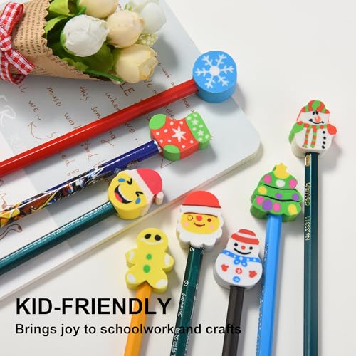 42Pcs Christmas Pencil Top Erasers for Kids Bulk (42 Count)