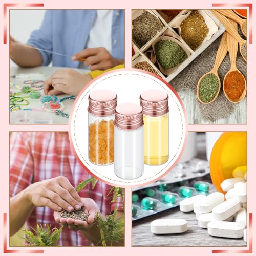100 Pcs Small Clear Vials Spice Mini Jars with Lids Mini Glass Bottles with Screw Aluminum Metal Caps Tiny Jars Sample Containers for Powder Cream Cosmetic Jewelry Wedding (100 Count)