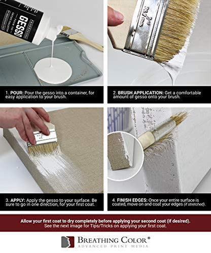 White Gesso Canvas Primer Bundle 8 oz. with Application Brush and Sandpaper. Keep Paint from Absorbing! Whether Acrylics