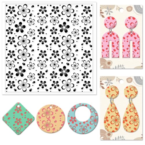 Cherry Blossoms Polymer Clay Texture Sheets Flowers Texture Silicone Clay Texture Stamp Clay Modeling Pattern Pad Texture Sheets for Earrings Jewelry Making
