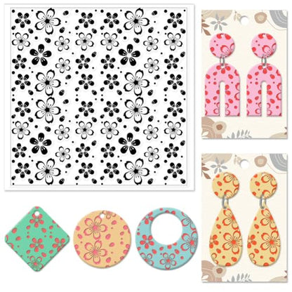 Cherry Blossoms Polymer Clay Texture Sheets Flowers Texture Silicone Clay Texture Stamp Clay Modeling Pattern Pad Texture Sheets for Earrings Jewelry Making