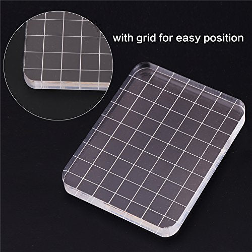 Clear Stamp Block Transparent Acrylic Block with Grid and Grip for Stamping Scrapbooking Craft Making