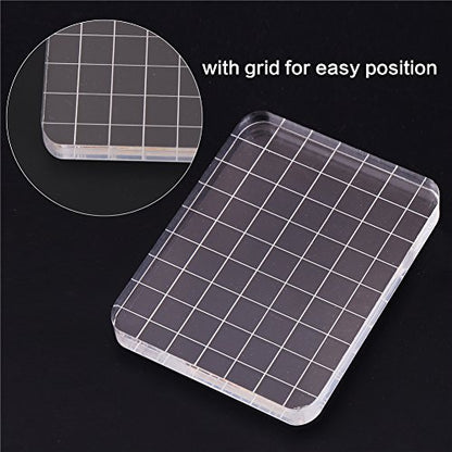 Clear Stamp Block Transparent Acrylic Block with Grid and Grip for Stamping Scrapbooking Craft Making