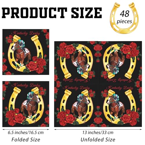 48 Pieces Horse Racing Paper Napkins Disposable Party Napkins Horse Racing Cocktail Dinner Napkin Set 13" x 13" Unfolded for Sports Horse Theme Party Supplies (48 Count)
