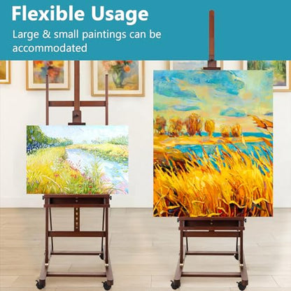 Beechwood H Frame Artist Studio Easel with Wheels and Storage Tray