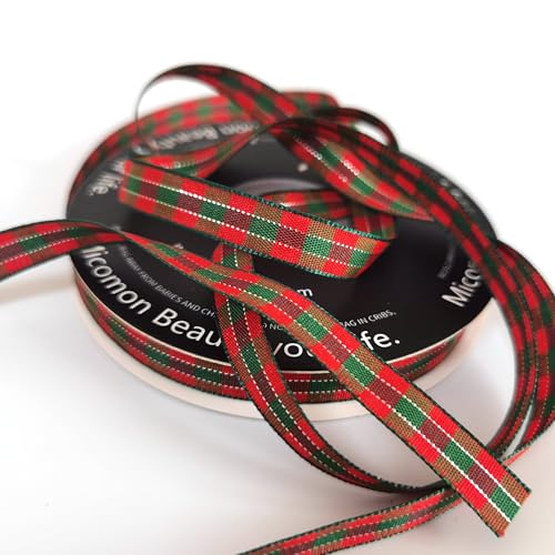 X'Mas Gingham Ribbon Green Red Metallic Gingham Ribbon 25 Yards Each Roll 100% Polyester