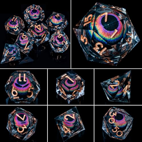 DND Dragon Eye Dice Liquid Core Resin Sharp Edged Dice Set with Gift Box