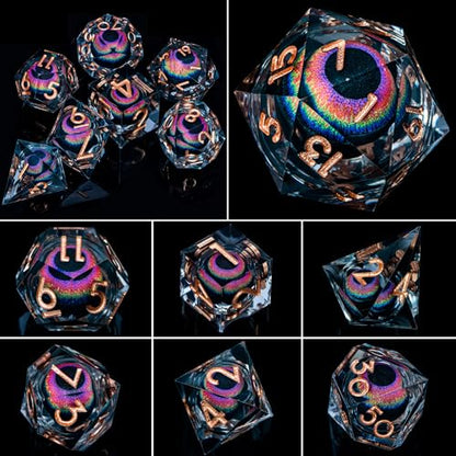 DND Dragon Eye Dice Liquid Core Resin Sharp Edged Dice Set with Gift Box