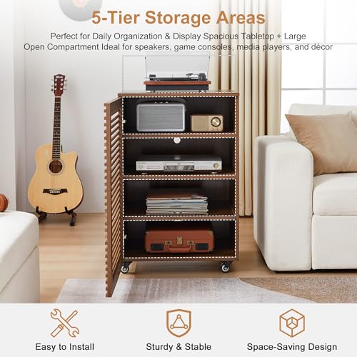 5 Tier AV Media Cabinet with Grille Door & Adjustable Shelves