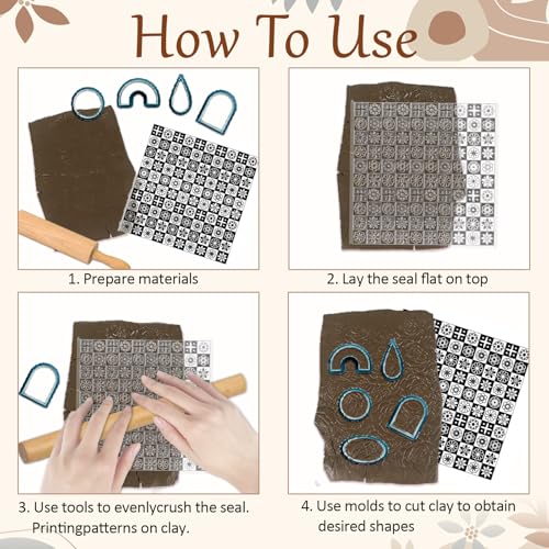 Lattice Pattern Polymer Clay Texture Sheets Geometric Flowers Silicone Texture Stamp Clay Texture Mat Modeling Pattern Pad Sheets for Jewelry and Earrings Tools