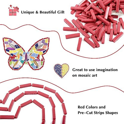 150g Red Strips Glass Mosaic Tiles for Crafts Bulk (5.29 Ounce)