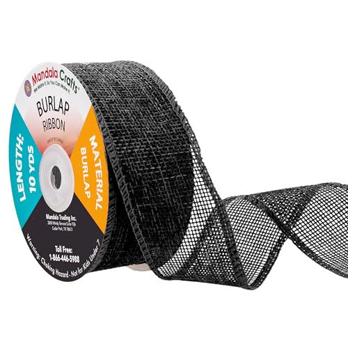 1 1 2 Inch Wide Black Burlap Ribbon for Crafts (60 Foot)