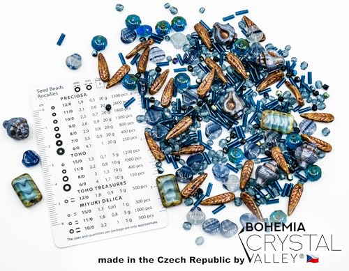 2.1oz (60 g) Mix of Unique Czech Bohemia Glass Pressed Beads, Dark Blue, Table Cut, Matte and Glossy, Faceted Fire Polish, Hand Made Set Kit BCV (2.1164 Ounce)