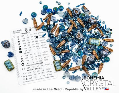 2.1oz (60 g) Mix of Unique Czech Bohemia Glass Pressed Beads, Dark Blue, Table Cut, Matte and Glossy, Faceted Fire Polish, Hand Made Set Kit BCV (2.1164 Ounce)