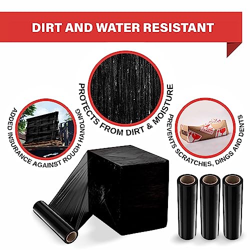 4 Pack Stretch Wrap 18 Inch 80 Gauge Shrink Wrap Black (4400 Foot)