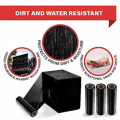 4 Pack Stretch Wrap 18 Inch 80 Gauge Shrink Wrap Black (4400 Foot)