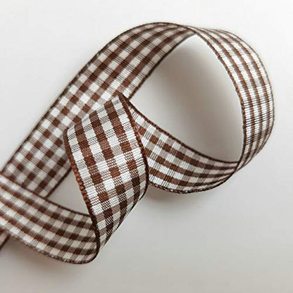 Brown and White Gingham Ribbon Buffillo Gingham Ribbon 25 Yards Each Roll 100% Polyester (75 Foot)