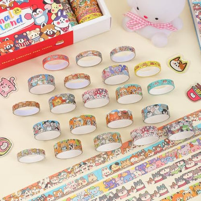 24 Rolls Colorful Cute Cartoon Animal Writable Washi Tape Set (24 Count)