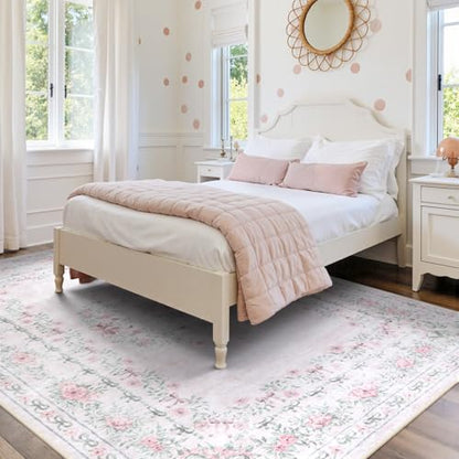 Floral Bow Pink Rug for Bedroom