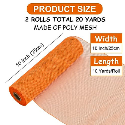 2 Rolls 10 Inch Orange Decorative Mesh Ribbbon Rolls (60 Foot)