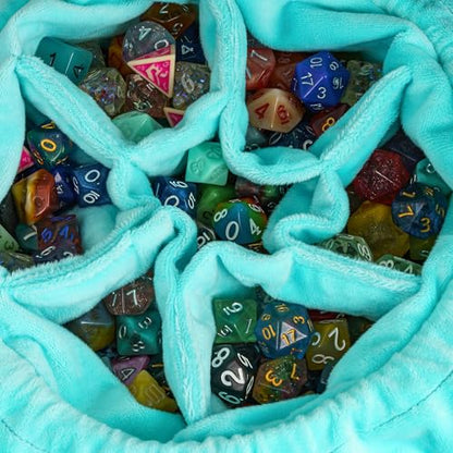 DND Dice Bags Large with Pockets Cyan Storage Bag for D&D RPG Games (21 Ounce)