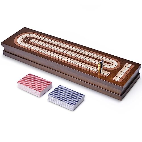 Wooden Cribbage Board Game Set with Magnetic Lock