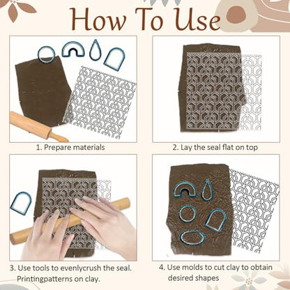 Geometry Polymer Clay Texture Sheets Line Art Silicone Texture Stamp Repeating Seamless Pattern Modeling Pattern Pad for Jewelry and Clay Earrings Tools