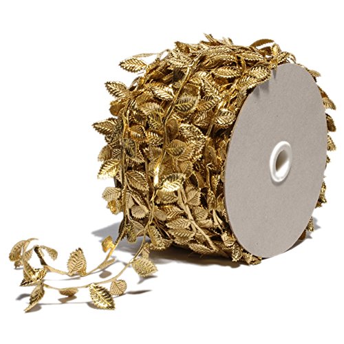 Gold Leaves Leaf Ribbon Trim Rope (60 Foot)