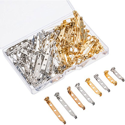 100 Pieces Brooch Pin Backs Bar Pins Backs for Crafts Safety Clasp with Plastic Box (100 Count)