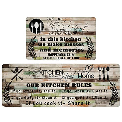 Kitchen Mats for Floor Anti Fatigue Mats for Kitchen Floor Kitchen Rugs Farmhouse Style Memory Foam Kitchen Mat Cushioned PVC Leather Kitchen Rug Set