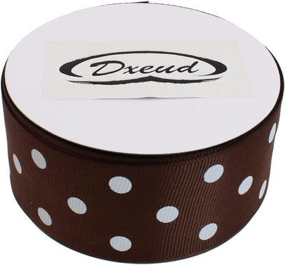 Polka Dot Grosgrain Ribbon 25 Yard Each Roll 100% Polyester (1/1-2", Coffee) - Crafty Corner