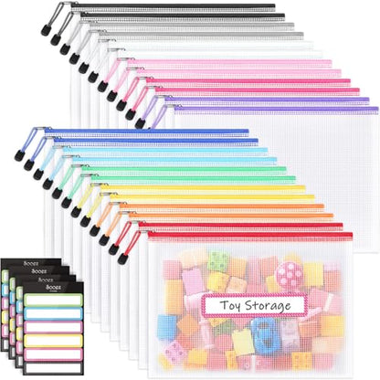 24 Pack Mesh Zipper Pouch with Sticky Labels (24 Count)
