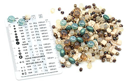 2.1oz (60 g) Mix of Unique Czech Bohemia Glass Pressed Beads, Matte and Glossy, Hand Made, Beige Blue Luster (2.1164 Ounce)