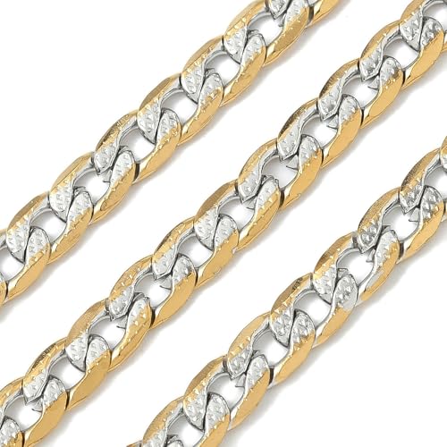16.4 Feet(5m) Double Color 304 Stainless Steel Cuban Curb Chain Roll Golden Plated Cuban Chain Roll for Bracelet Necklace Jewelry Making DIY - 9x6mm