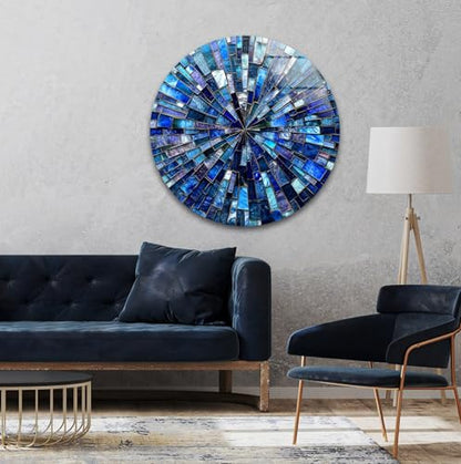39,4''(100cm) Diameter Radiant Mosaic Burst Round Glass Wall Art Tempered Glass Printing Wall Decor Large Wall Art Wall Hangings
