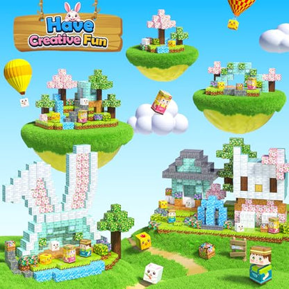 108PCS Magnetic Blocks Bunny Garden Magnet Building Toys for Kids Age 3+ (108 Count)