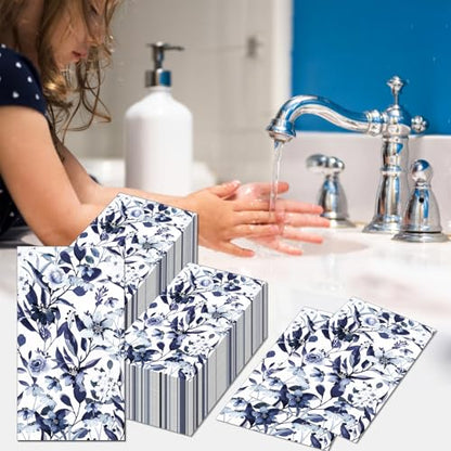 60 Pack 3 Styles Blue Floral Napkins for Decoupage Toile Napkins Flower Cocktail Decorative Paper for Birthday Party Beautiful Gorgeous