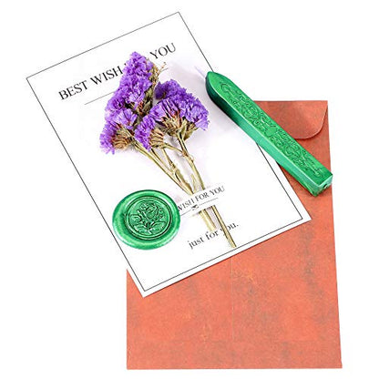 5Pcs Metallic Green Sealing Wax Sticks with Wick for Wax Seal Stamp (5 Count)