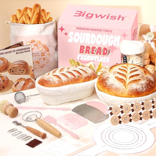 Pink Sourdough Starter Kit with Banneton Bread Proofing Basket and Jar (2 Count)