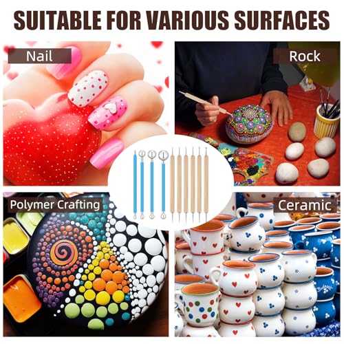 6 Sets Dot Painting Tools 60 Pcs Clay Pottery Modeling Metal Embossing Tools Ceramic Clay Dotting Supplies for Painting Mandalas Pottery Art Rock