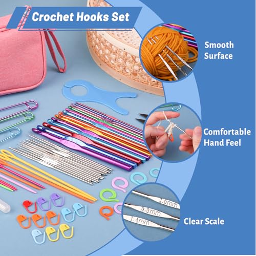 Crochet Hook Set 90 Pcs Crochet Needles Kit Ergonomic Soft Grip Handles
