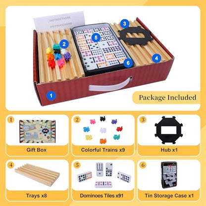 Double 12 Mexican Train Dominoes Set for Adults with 8PCS Wooden Holders
